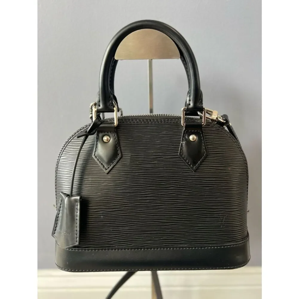 LOUIS VUITTON Alma BB Electric Epi Leather Satchel Bag Black